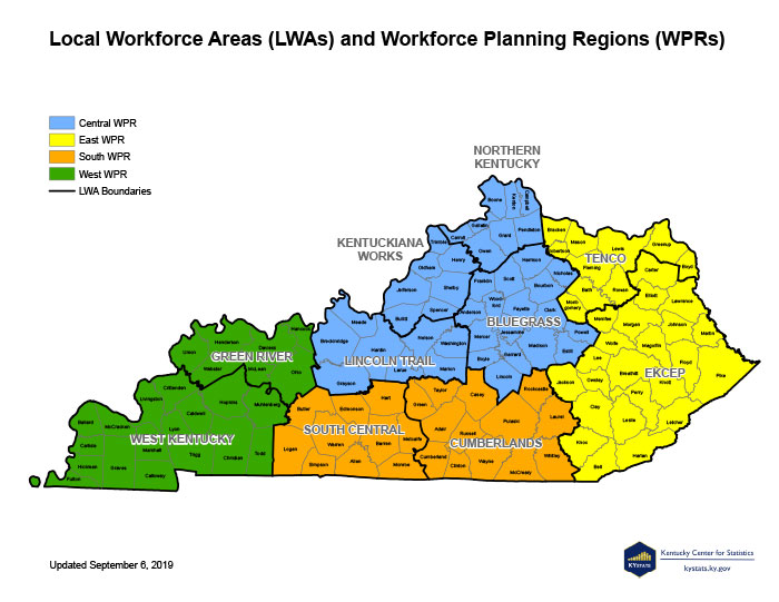 Kentucky Local Workforce Areas map.