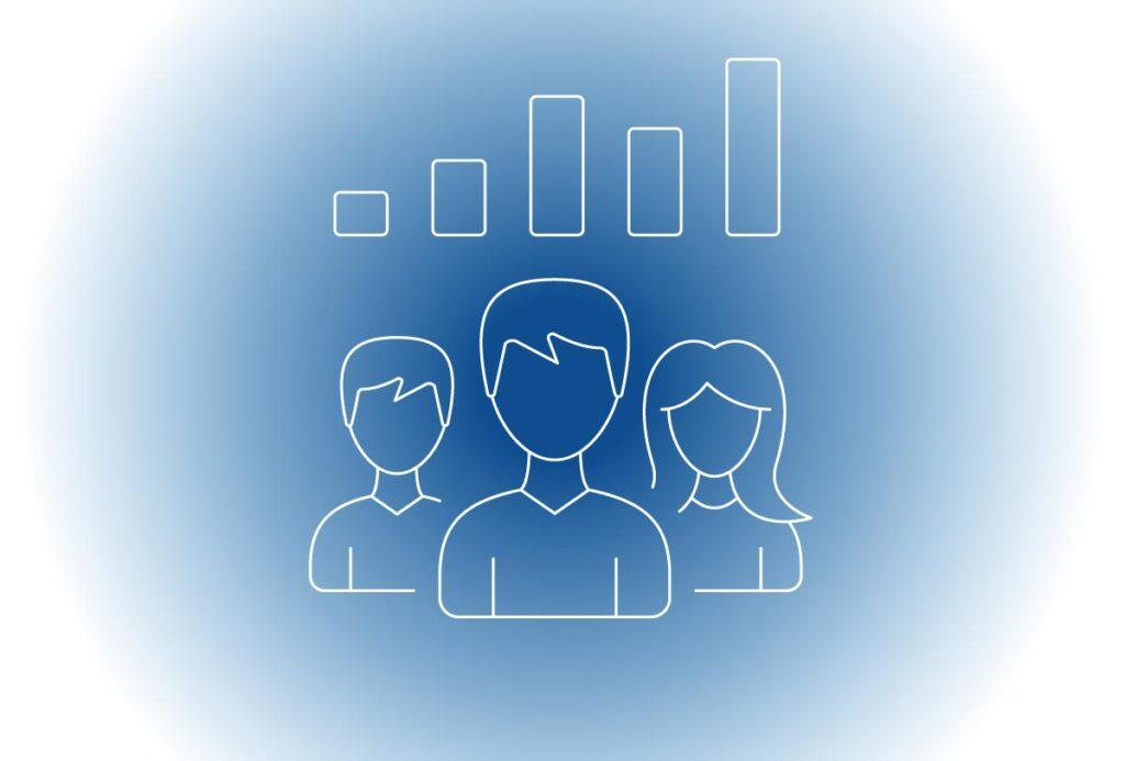 simple graphic of people and a bar chart