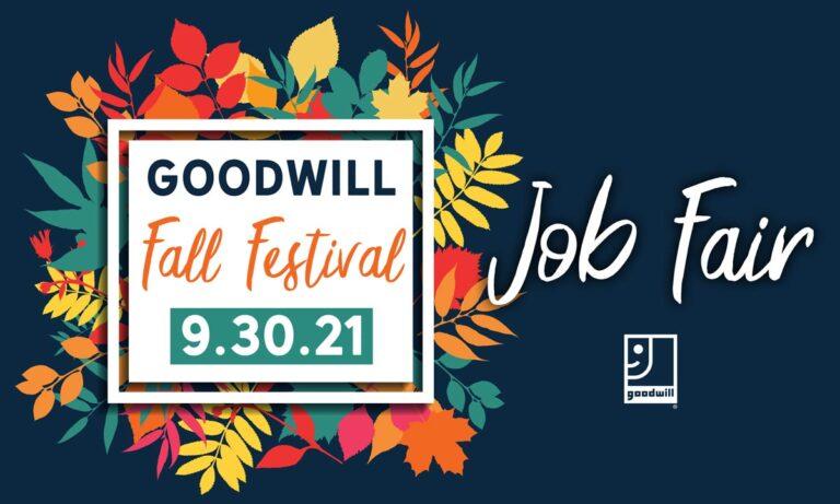 illustration of colorful leaves with words "job fair"
