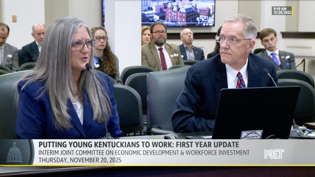 Myra Wilson and Michael Gritton testifying at a Legislative Committee meeting