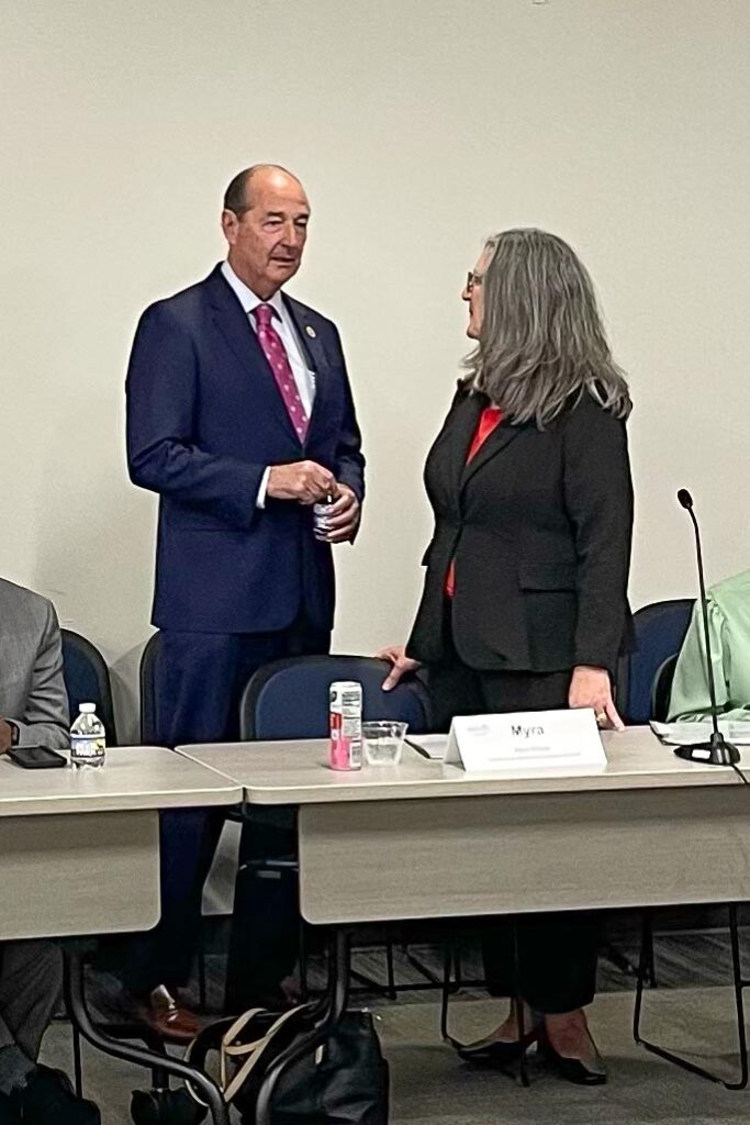 CWDB Executive Director speaks with Senior Advisor  to the Governor